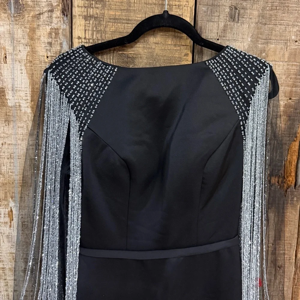 Mac Duggal black beaded Embellished Full Sleeve Jersey Fitted Fit Flare gown 2